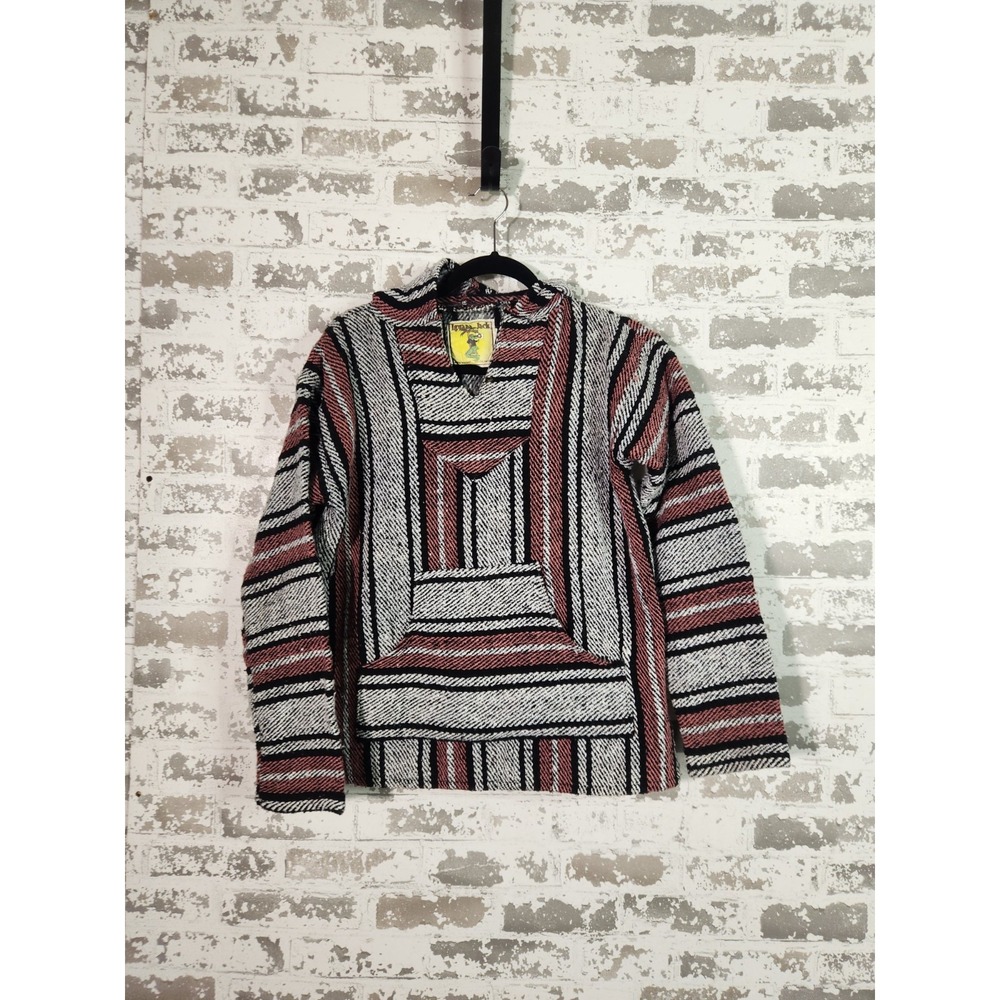 Iguana Jack Baja Pullover Hoodie Striped Multi Color Jacket Medium Boho Surf
